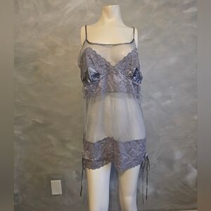 Gray Lace chemise Sheer Mesh Panels and Detailed Floral Lace Trim Sz 3X NWT